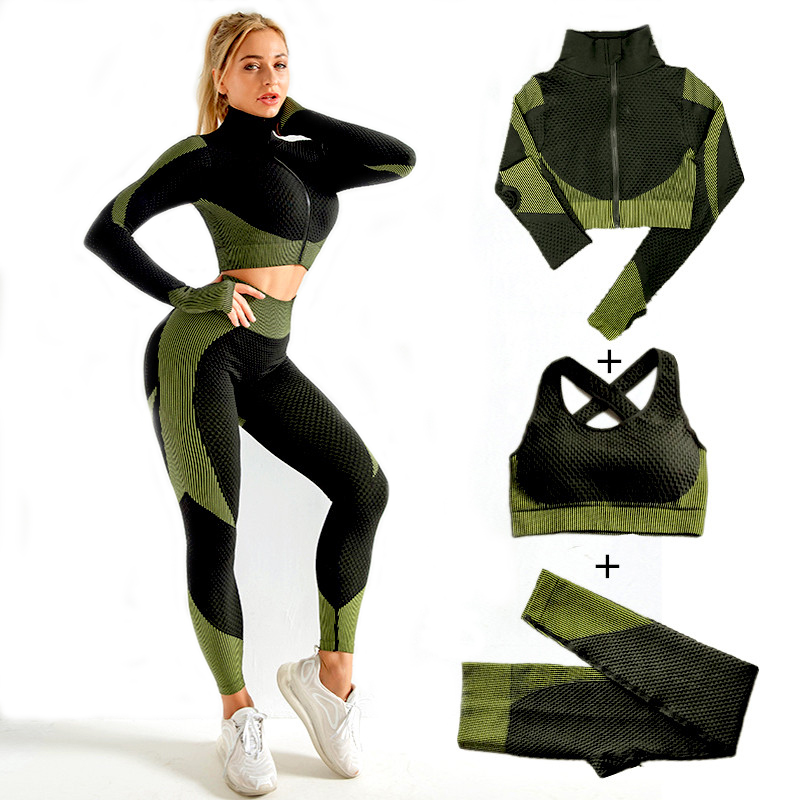 Compression Long Pant - 여성 원활한 요가 세트 2Pcs/3Pcs 여성